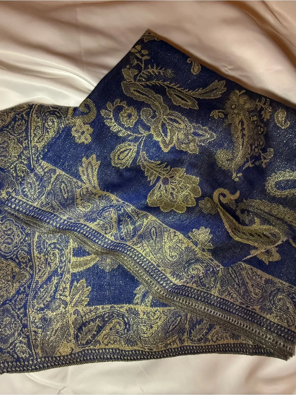 Blue and Gold Paisley Pashmina Scarf - Brand